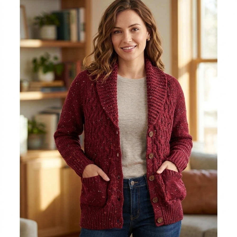 Isabella Sinclair Anthropologie Cardigan‎ Sweater Women L Burgundy Wool Alpaca